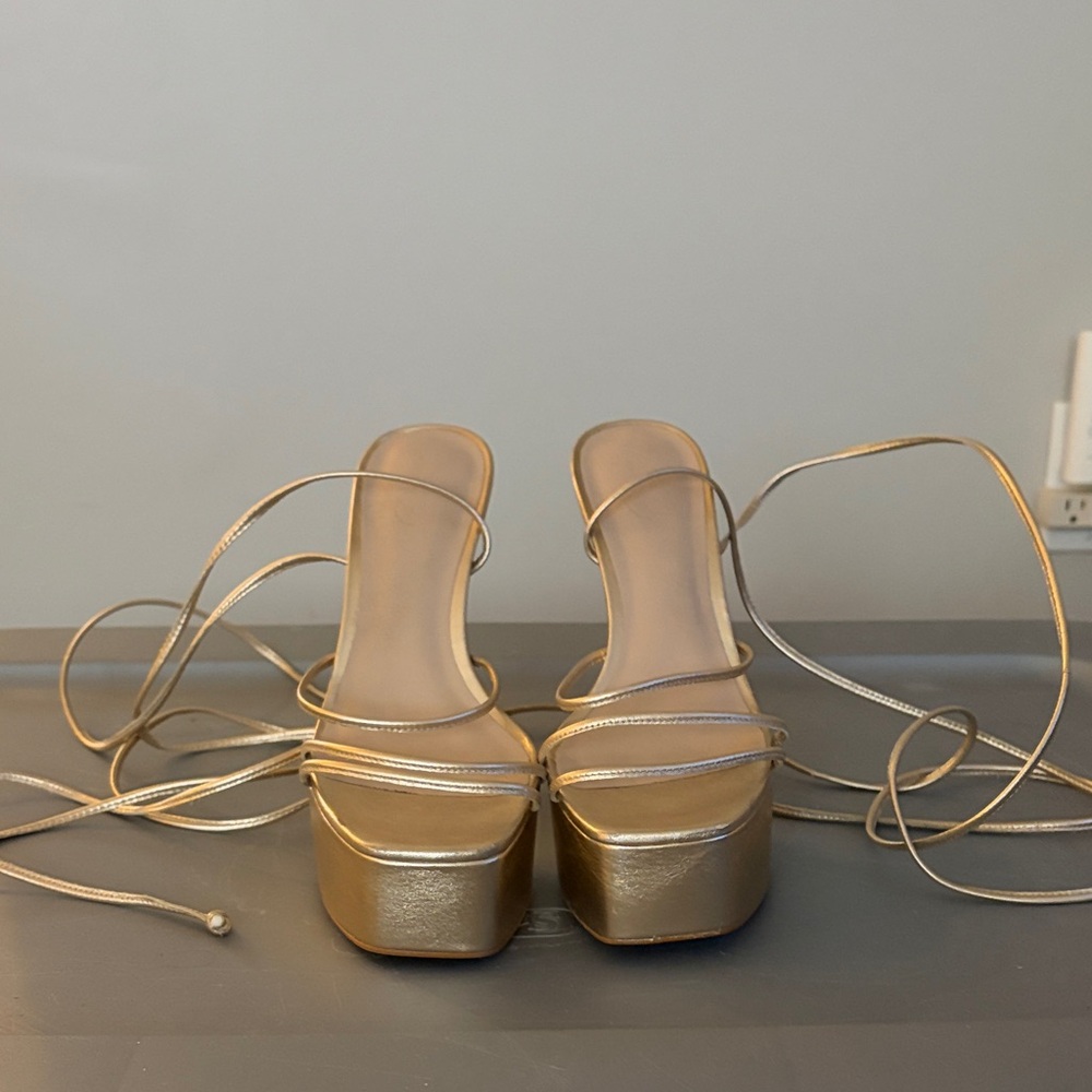 Gold Platform Tie-Up Heels